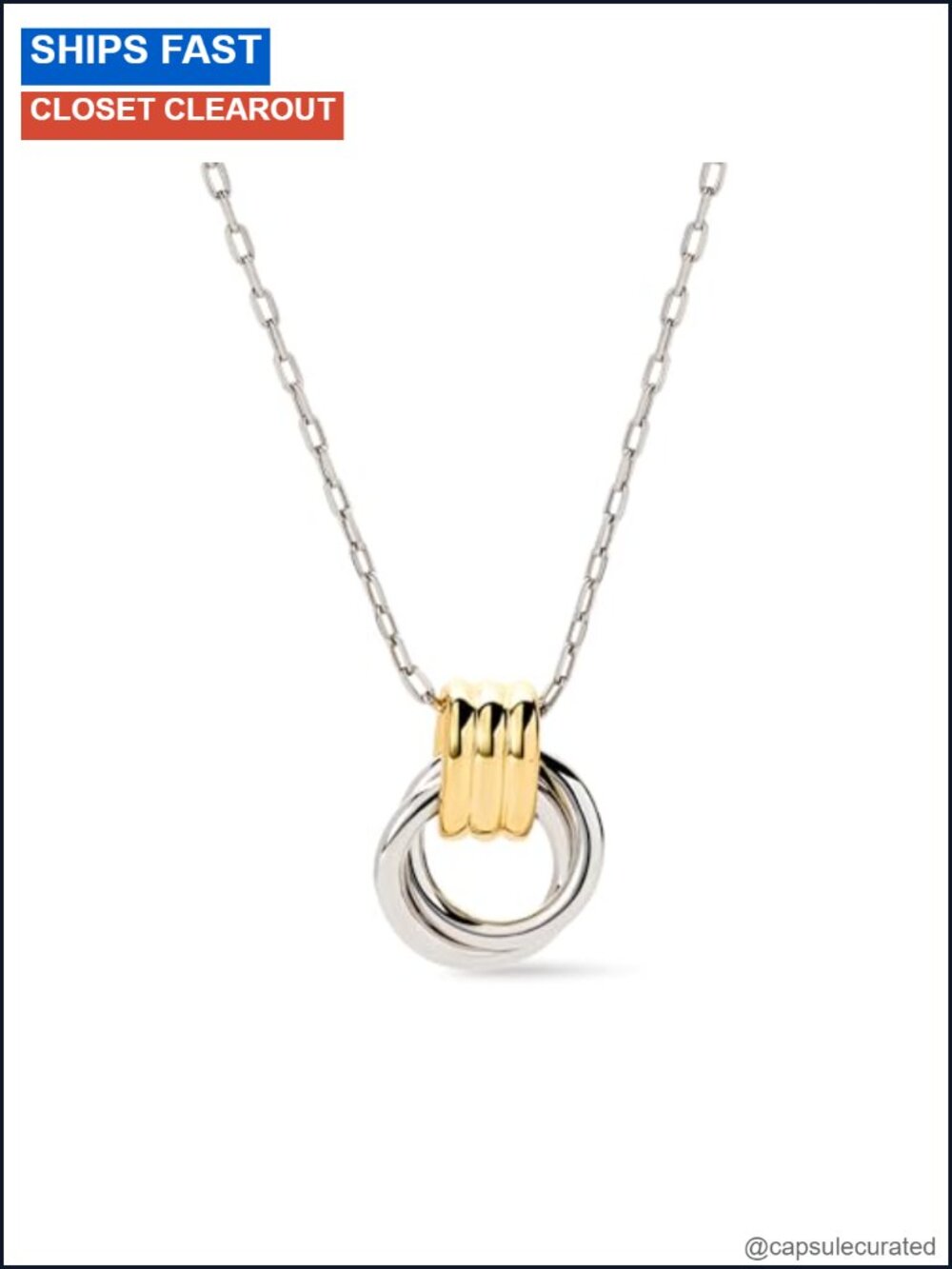 Two-Tone Pendant Necklace 14K Gold Plated & Silver Rhodium Link Chain